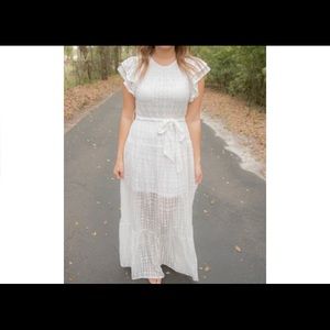 White lace maxi dress -Bridal/engagement. Ruffles